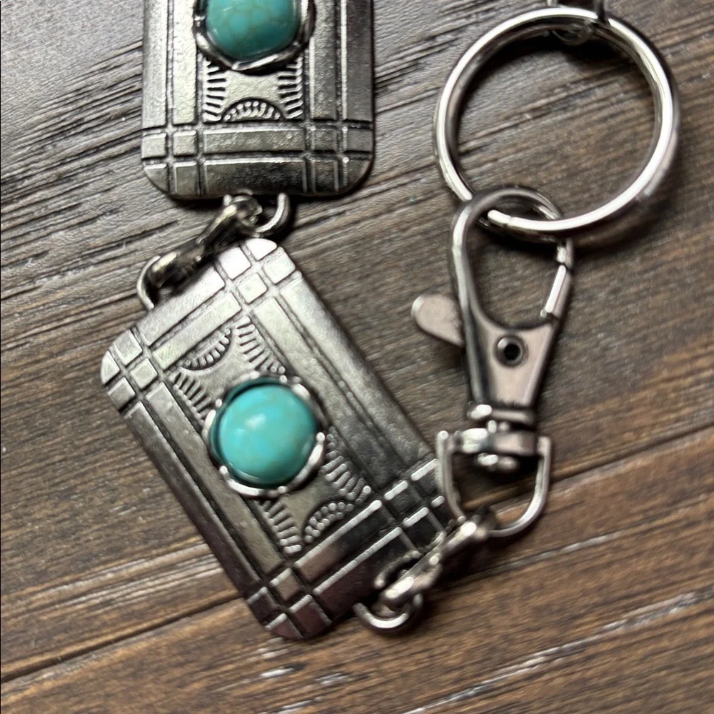 American Bison chain belt,silvertone rectangles w/ faux turquoise stones,trendy - Picture 2 of 5